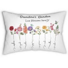 the grandma's garden personalized pillow is shown