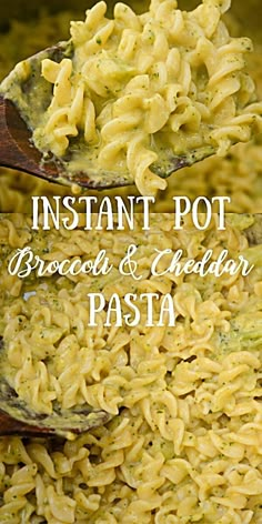 instant pot broccoli and cauliflower pasta in a pan with wooden spoons