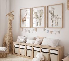 a baby's room with stuffed animals and toys