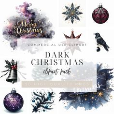 the dark christmas clipart pack includes 50 high quality ornaments and other festive items