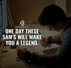 a man sitting at a desk writing on a piece of paper with the caption, one day these sam's will make you a legend