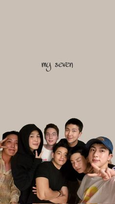 a group of young people posing for a photo with the caption'my seven'above them