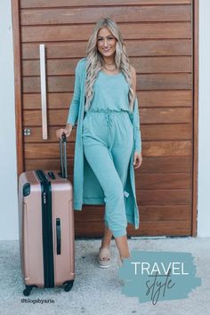 travel outfit essentials, Travel Outfits That Will Make You Want to Book Your Next Trip ASAP · Denim Jacket + Sweatpants Travel Outfit, cute and comfy travel outift. best travel outfit for long flight, summer travel outfit Clothes For Italy, Cute Traveling Outfits, Chic Travel Style, Summer Travel Outfit, Travel Outfits For Women, Capsule Wardrobe List, Casual Travel Outfit, Comfortable Travel Outfit, Jumpsuit And Cardigan