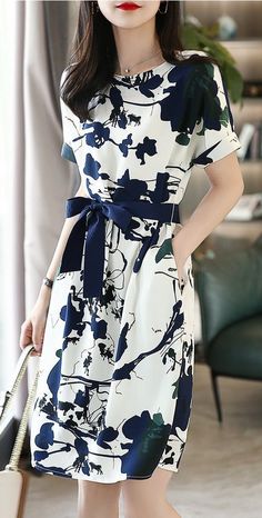 Aesthetic blue and white floral midi dress with long sleeves. For elegant and feminine women. Classy dress below the knee with short sleeves. Spring A-line Dress With Belt, White Printed Midi Dress, Spring Midi-length Belted Maxi Dress, White Summer Dresses With Belt, White Summer Dress With Belt, Casual Summer Belted Dress For Office, Spring Knee-length Belted Midi Dress, White Summer Midi Dress With Tie Waist, White Midi Dress With Tie Waist For Summer