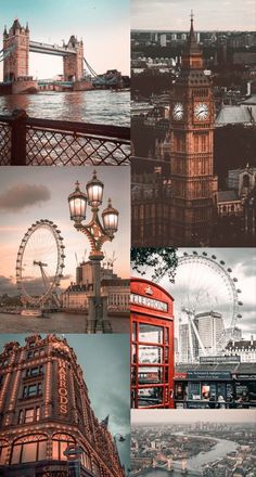 the london skyline is shown in this collage