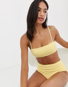 Half Mermaid, Yellow Fitted High-waist Swimwear, Yellow Strapless Beachwear Swimwear, Beachy Yellow Bandeau Swimwear, Yellow Summer Swimwear With Tie-side Bottom, Yellow Bathing Suit, Yellow Fitted Tie-side Swimwear Bottom, General Aesthetic, Push Up Swimsuit