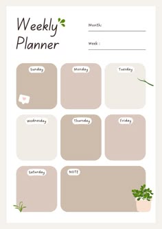 the printable weekly planner is shown in beige and white, with flowers on it