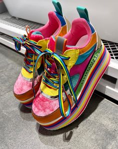 Women Rainbow Shoes High Heels Platform Girl Chunky Sneakers Colorful Mixed Color Fashion Luxury Sneakers Colorful, Sneakers Platform, Rainbow Shoes, High Heel Platform, Shoes High Heels, Heels Platform, Sole Sneakers, Rainbow High, Color Fashion