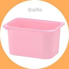 a pink plastic container with the word hello written in white above it on an orange background