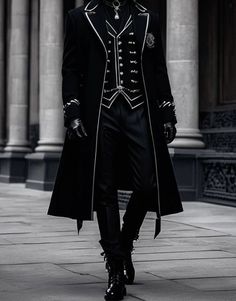 Gothic Tuxedo Men, Black Robes Fantasy Male, 1800 Mens Fashion, Visual Kei Male, Gothic Fashion Male, Male Gothic Outfits, Men Masquerade Outfit, Victorian Outfits Male, Fancy Male Outfits