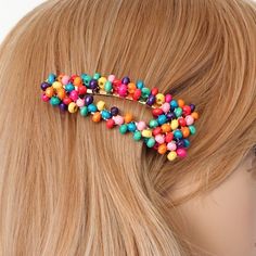 "color ball beaded snap hair clip you can choose crystal or wood beaded hair clip very vivid multi color balls are used cute, vivid,and adorable color combination whole length of hair clip - crystal: 3.54\"=9 cm wood: 3.14\"=8 cm Shipping Info I ship from South Korea and to most countries. Products will be shipped within Etsy processing time except Saturday,Sunday and Korea's holidays. Mostly within a day after payment has been cleared. Shipping will be made via Registered airmail with tracking Mermaid Hair Accessories, Short Hair Accessories, Hair Bling, Unique Hair Clip, Decorative Hair Clips, Beaded Hair Clips, Woman Hair, Handmade Hair Accessories, Rainbow Crystal