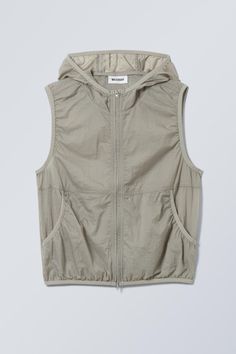 transparent nylon windbreaker vest - Taupe | Weekday WW Windbreaker Outfit, Vest Hoodie, Kite Making, Cargo Vest, Women's Windbreaker, Collarless Shirt, Running Vest, Hoodie Vest, Racing Jacket