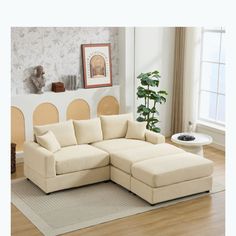 a living room with a large sectional couch