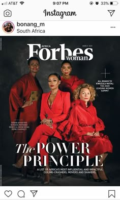 four women in red outfits are featured on the cover of forces woman magazine, which features an article about power and style