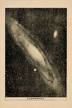 an old photo of the andromeda galaxy in black and white, with stars all over it