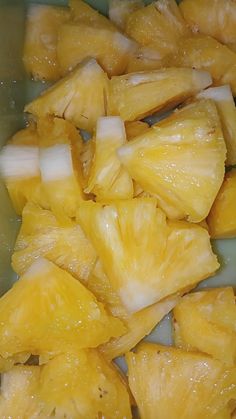 pineapple slices are cut up and ready to be cooked