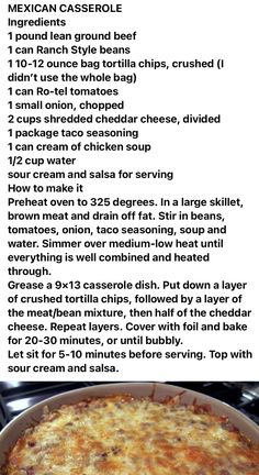 the recipe for mexican casserole is shown here