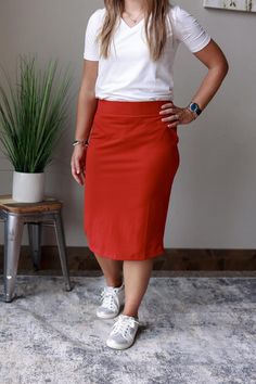 Get ready for fall 2023 with our Crisp Burgundy Butter Soft Midi Pencil Skirt! Explore versatile outfit ideas perfect for casual fall fashion and everyday holiday work gatherings. Whether you're at work, home, or out and about, this skirt adds elegance and comfort to your look. Elevate your holiday style with Classy Closet. #FallFashion #HolidayStyle #ClassyCloset #WinterFashion #PencilSkirt #SkirtStyle Midi Pencil Skirt Outfit Casual, Midi Pencil Skirt Outfit, Pencil Skirt Outfits Casual, Apostolic Clothing, Creative Outfits, Skirt Inspiration, Everyday Casual Outfits, Pencil Skirt Outfits, Knit Pencil Skirt