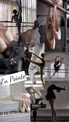 a collage of ballet images with the caption'en pointe '