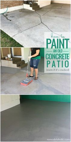 a woman is cleaning concrete with a mop