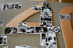 the letter f is made up of photos and tape to make it look like an arrow