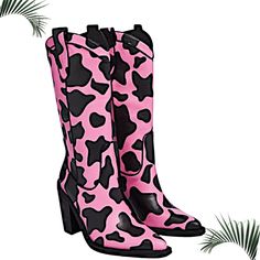 These Pink And Black Cowboy Boots Are Like Adding A Touch Of Vibrant Confidence To Your Wardrobe. Imagine The Bold Statement You’ll Make, Not Just With Their Striking Colors But With The Way They Reflect Your Unique Style And Fearless Attitude. These Boots Are More Than Just Footwear; They’re A Reminder That You Deserve To Stand Out And Feel Powerful With Every Step. The Combination Of Pink And Black Is Playful Yet Strong, Just Like You. Whether You're Dressing Up For A Night Out Or Adding Flair Pink Round Toe Mid-calf Boots For Spring, Pink Pointed Toe Mid-calf Boots For Spring, Pink Leather Mid-calf Boots For Spring, Spring Pink Mid-calf Boots With Round Toe, Pink High Heel Boots For Spring, Pink High Ankle Heeled Boots For Spring, Pink Leather Mid-calf Boots With Round Toe, Pink High Heeled Boots For Spring, Casual Pink Mid-calf Boots For Spring