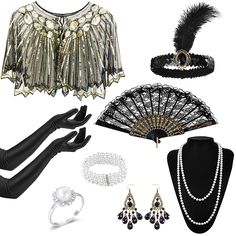 PRICES MAY VARY. ✨【Leading 1920s Retro Trend】Dressing up fun for 20s enthusiast, we designed this 20s women's fancy dress set with sequin fringed beaded shawl and vintage accessories to make women feel like they are in the elegant 20s and fully express their femininity in retro party. ✨【1920s Flapper Accessories Set】1920s Flapper accessories set contains all the accessories you need, which includes 1 sequin shawl+1 flapper headband+1 pair of earrings+1 lace fan+1 pearl necklace+1 pearl bracelet+ Speakeasy Mens Fashion, Great Gatsby Earrings, Diy 1920s Headband, 1920s Outfit Ideas Gatsby, 1920s Outfit Ideas, Roaring 20s Party Outfit, Great Gatsby Accessories, Sequin Shawl, Gatsby Accessories