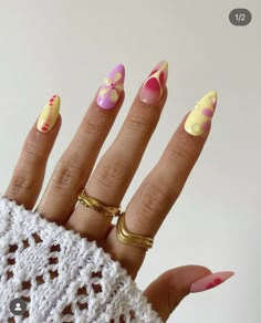 Vibrant Nails, Dots Nails, Vacation Nails, Bright Nails, Beach Nails, Yellow Nails, Pretty Acrylic Nails