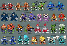 an image of cartoon characters in different colors and sizes, all with different expressions on their faces