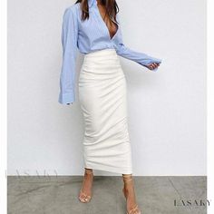 Lasaky - High-Waisted Half-Skirt in Black for Women's Fashion Long Leather Skirt, Streetwear Spring, White Long Skirt, Skirts Midi High Waisted, Leather Midi Skirt, Half Skirt, Elegant Skirt, Black Midi Skirt, White Skirt