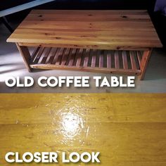 an old coffee table is turned into a close up look at the top and bottom