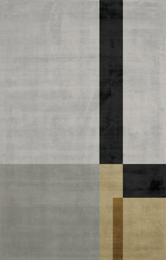 an abstract rug with black, beige and grey squares on the bottom half of it