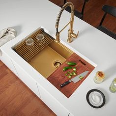 Ruvati Giana 30-inch Polished Brass Matte Gold Workstation Undermount Kitchen Sink Single Bowl Colored Sinks, Workstation Sink, Unique Kitchen Design, Undermount Kitchen Sinks, Dish Rack Drying, Garbage Disposal, Kitchen Sink Faucets, Unique Kitchen, Black Stainless Steel