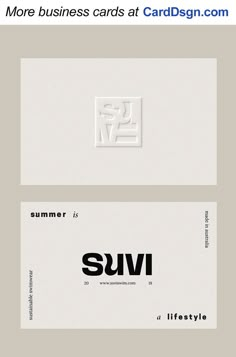 two white business cards with black and white logos on the front, one is for suvi