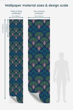 an image of the pattern for wallpaper material sizes and design scale, with measurements