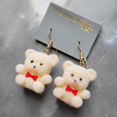 The Cutest Vintage Fuzzy Bear Earrings! These Are Straight From The 80s, Nwt. Never Worn. They Have Their Original Stickers On The Bottom As Well As Packaging. Check Those Bowties . . . . #Vintage #Bears #Earrings #80s Bear Earrings, Earrings Color, The 80s, Jewelry Vintage, The Cutest, Bears, Vintage Ladies, Red White, Vintage Jewelry