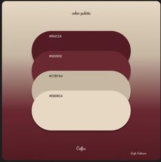 three different shades of red, white and beige with the words coffee on each side