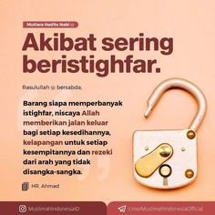 an advertisement with a lock on the front and back of it that says, akibat sering beristighfar