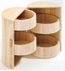 two wooden shelves with one open and the other closed to show different compartments for storage