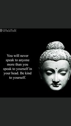 buddha quote with black background and an image of a buddha head in front of it