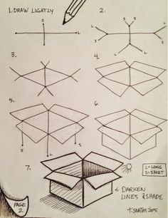 the drawing shows how to draw boxes with pencils