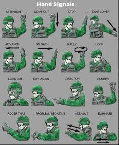 an army man's hand signals and instructions for how to use the green beret