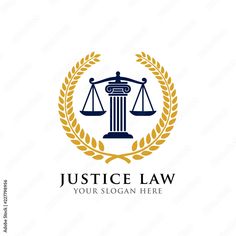 justice law logo with scales and laurels