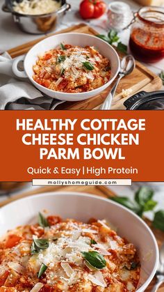 healthy cottage cheese chicken parm bowl is an easy and quick meal to make in less than 30 minutes