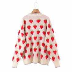 Fabric name: polyester Main fabric composition: polyester fiber (polyester) The content of main fabric ingredients: 100% Pattern: Printing Yarn thickness: ordinary yarn Strawberry Knit, Peach Strawberry, Red S, Pink M, Sweater Jumper, Jacquard Pattern, Fabric Names, Jumper Sweater, Pink Sweater