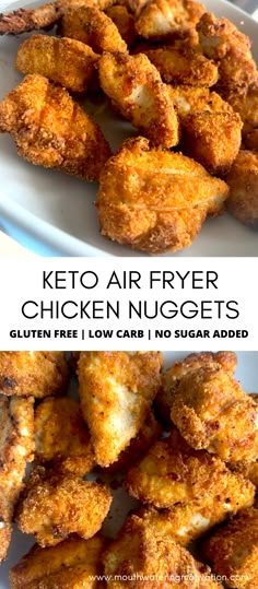 Keto Air Fryer Chicken Nuggets with buffalo sauce! These are so good! I doubt anyone would ever guess they are a keto air fryer snack. These are crispy, crunchy and oh-so-good dipped in ranch or buffalo sauce! #ketochickennuggets #ketoairfryerchicken #ketochickenrecipes #ketosnacks #ketoairfryerrecipes Low Carb Chicken Nuggets Air Fryer, Keto Air Fryer Chicken Nuggets, Keto Chicken Nuggets Canned Chicken, Airfryer Low Carb Recipes, Low Carb Chicken Nuggets, Keto Lunches For Work, Keto Air Fryer Chicken, Keto Chicken Nuggets, Air Fryer Low Carb