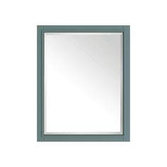 a mirror that is on the wall with a light blue frame and silver trim around it