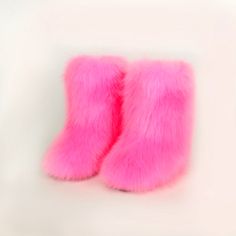 Heel Height: Flats Material: Elastomer, Polyester Imported Color: Fuschia Pink Measurements: Please Refer To Photos For Measurements. Fuzzy Platform Boots, Pink Faux Leather Winter Boots, Pink High Heel Mid-calf Boots For Winter, Pink Fur Boots, Pink Fur Heels, Pink Faux Fur Winter Slippers, Fuschia Pink, Platform Boots, Bootie Boots