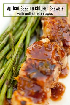 several different pictures of food including asparagus, meat and salad with sauce on them