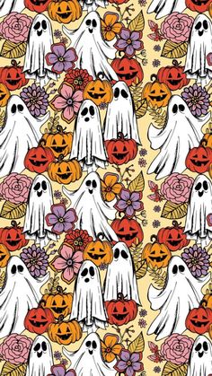 a pattern with pumpkins and ghost faces